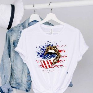 Fourth of july American flag mouth graphic tee